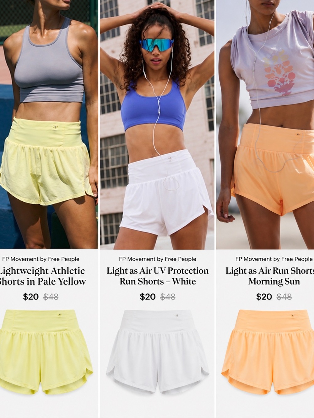 Light as Air Women's Run Shorts Bundle — Pale Yellow, White, Morning Sun
